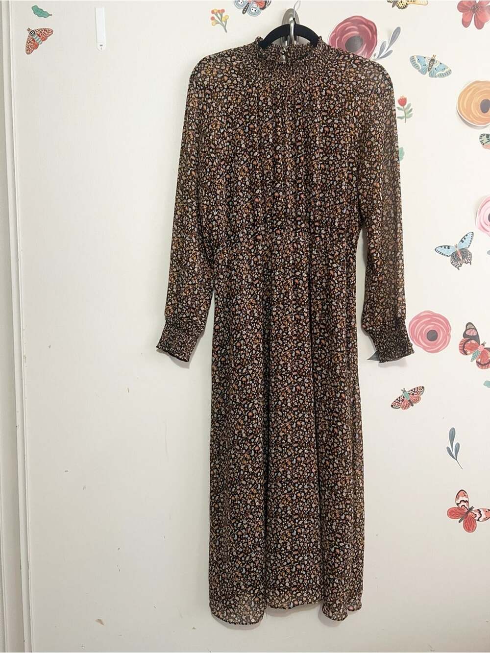 Madewell Long Sleeve Floral Midi Dress in Brown Fall Florals M